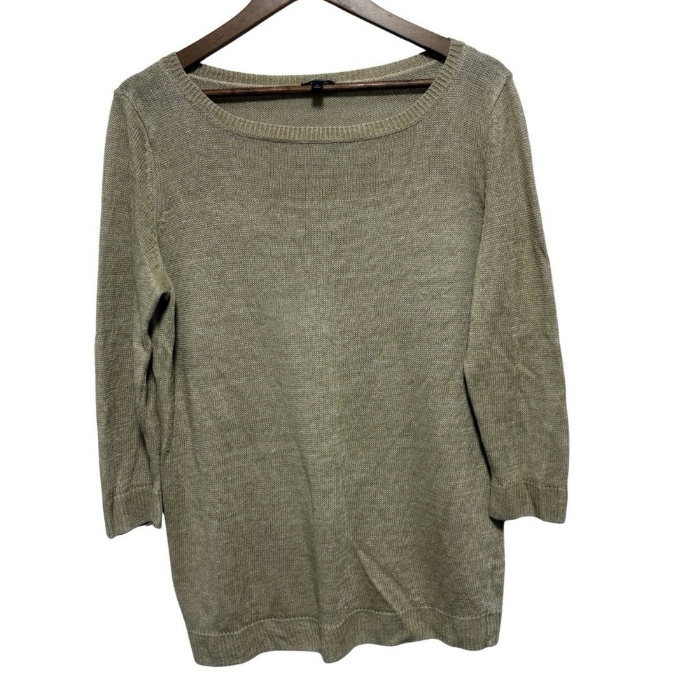 Talbots Woman Sweater X 14 Beige Tan Linen Lightweight 3/4 Sleeve Boatneck Top